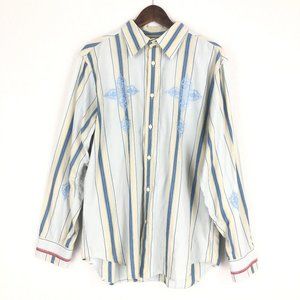 Guess Blue Embroidered Button Down Shirt Sz L